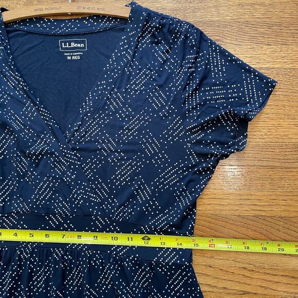 L.L. Bean Women's Summer Knit Dress Sz M Short Sleeve Navy Blue Empire Waist - Picture 8 of 10